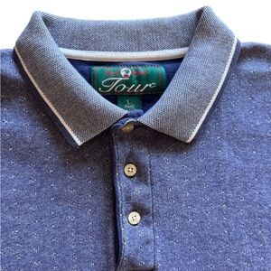 Duck Head Tour mens navy blue polo 100% cotton with dotted pattern size L